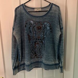 Lucky Brand Blue Elephant Graphic Sweatshirt